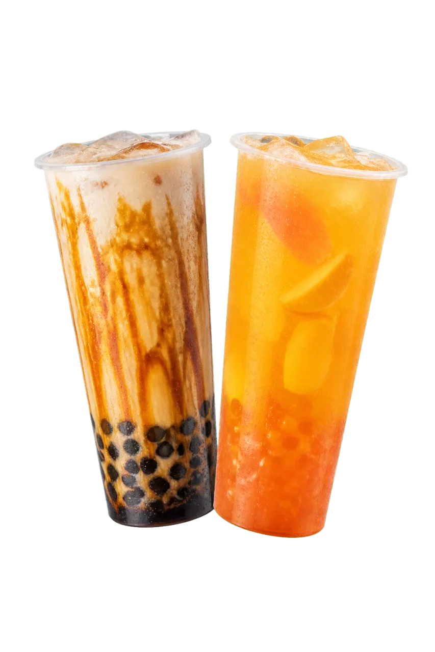 Brauner Zucker Milchtee und Mango Grüntee mit Boba