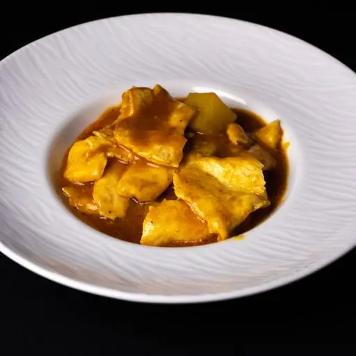 Serviervorschlag für Hühnerfleisch mit Curry (leicht scharf) und Kokosmilch